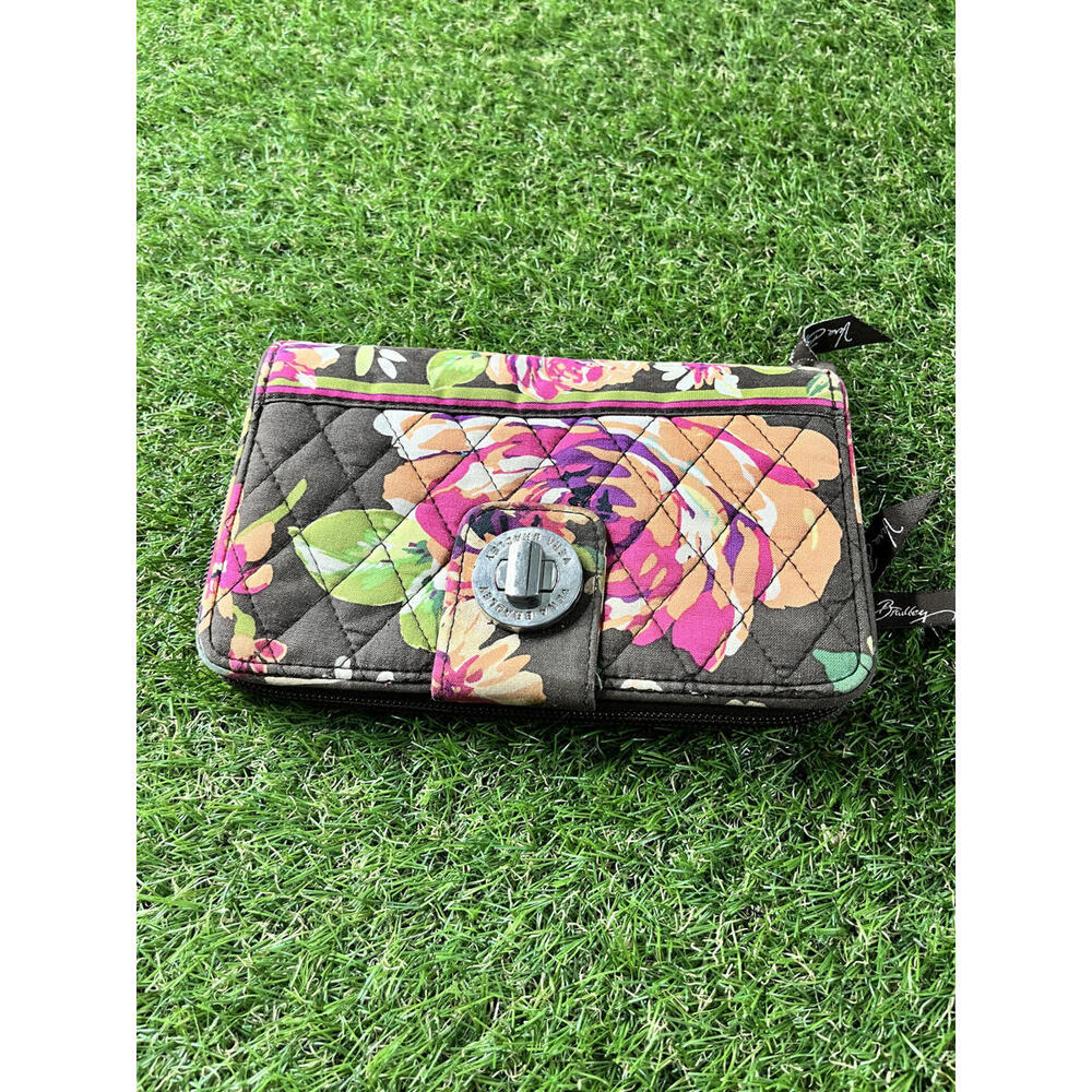 Vera Bradley English Rose Retired Quilted Floral Wallet Card HOlder Brown Orange
